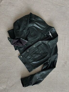 VERONICA BEARD - Dark Green Faux Croc Bomber Jacket